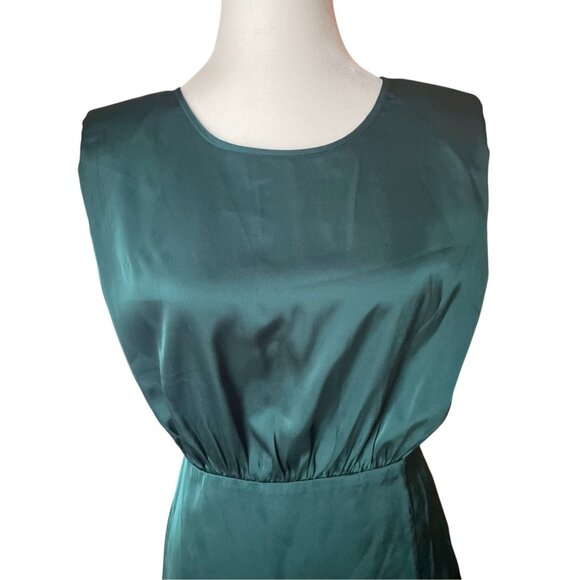 Le Lis Dark Green Satin Sleeveless Mini Dress With Open Back And T-Strap Detail - Picture 6 of 10